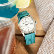 Aqua Boarded Leather Watch Strap