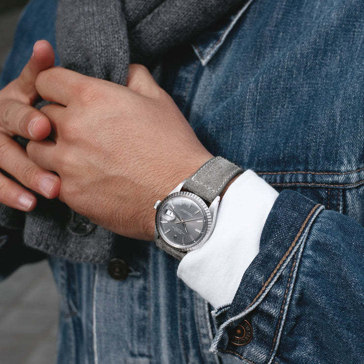 Rugged Grey Boxed Stitch Leather Watch Strap