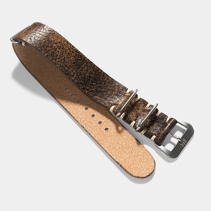 Woodie Brown Nato Leather Watch Strap