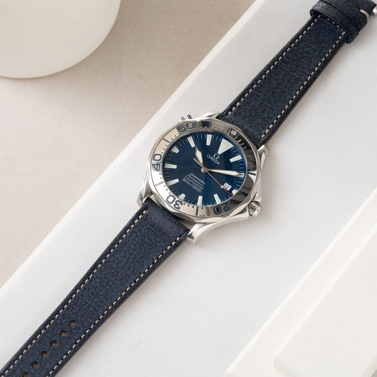 Linen Leather Watch Strap - Denim Blue