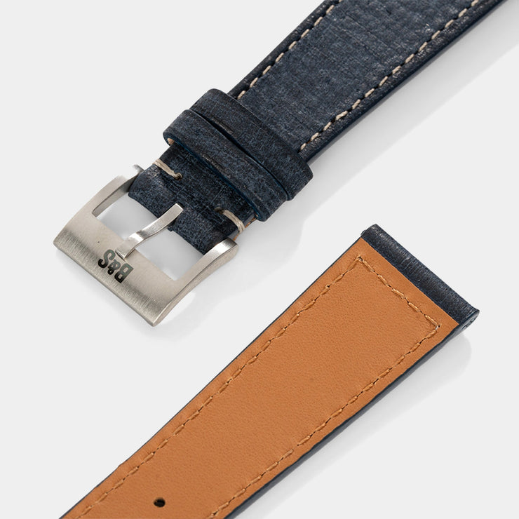 Linen Boxed Leather Watch Strap - Denim Blue