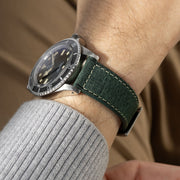 Linen Boxed Leather Watch Strap - Elegant Green