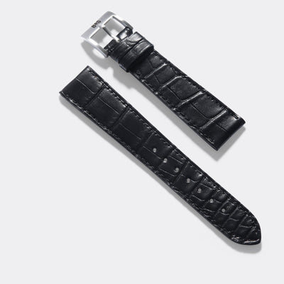 Black Croco Slim Leather Watch Strap