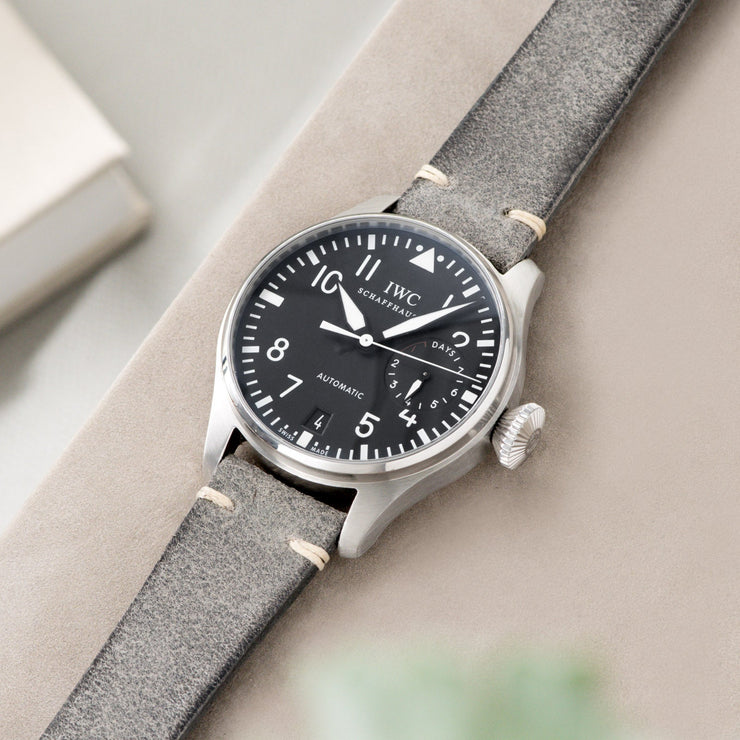 Rugged Grey Leather Watch Strap