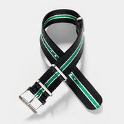 Deluxe Nylon Nato Watch Strap Black One Stripe Green