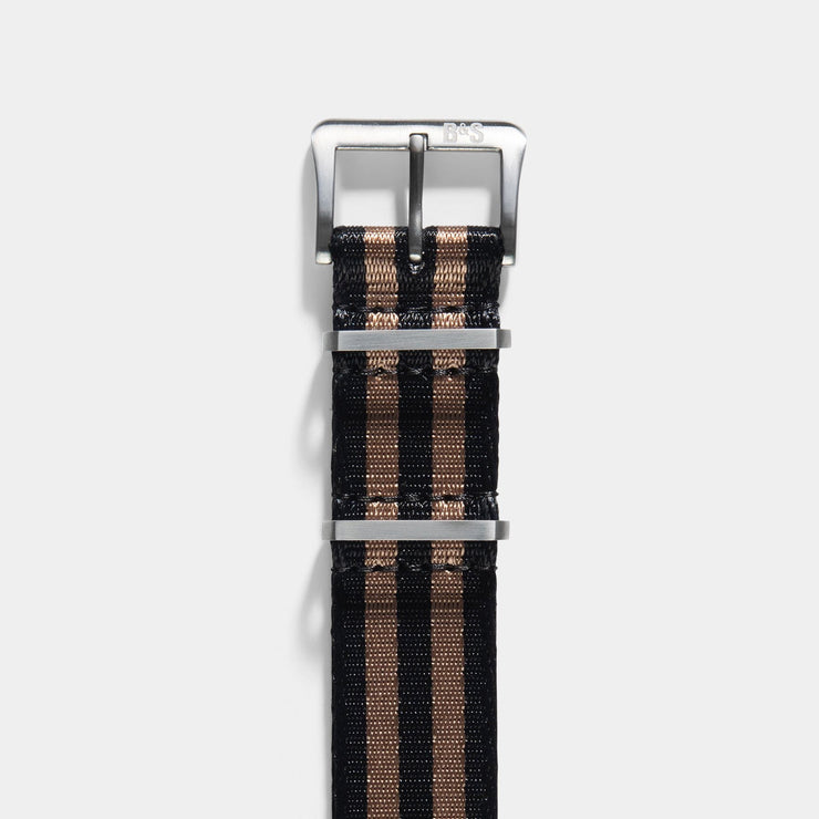 Deluxe Nylon Nato Watch Strap Black Two Stripe Bronze