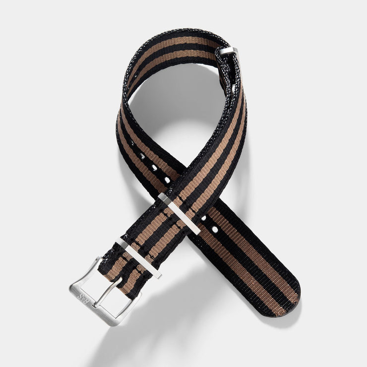 Deluxe Nylon Nato Watch Strap Black Two Stripe Bronze