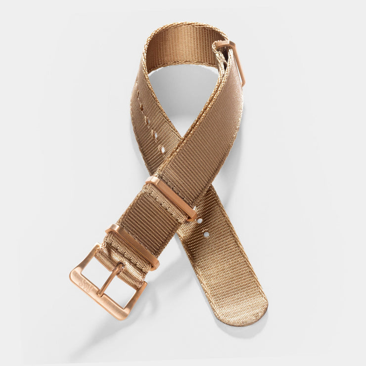 Deluxe Nylon Nato Watch Strap Coyote Brown - Rose Gold Brushed