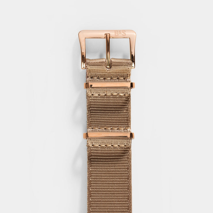 Deluxe Nylon Nato Watch Strap Coyote Brown - Rose Gold