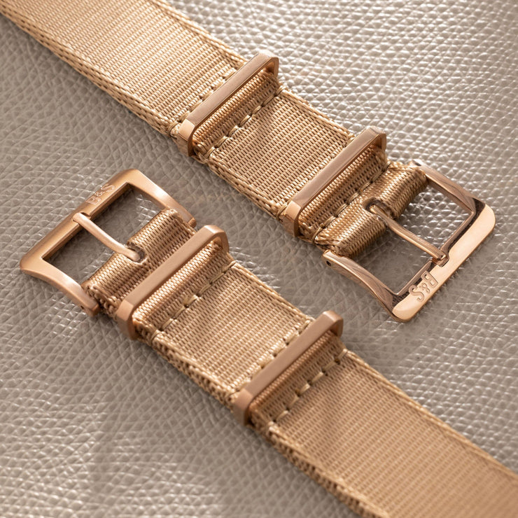 Deluxe Nylon Nato Watch Strap Coyote Brown - Rose Gold Brushed