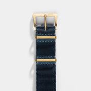 Deluxe Nylon Nato Watch Strap Navy Blue - Gold Brushed