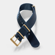 Deluxe Nylon Nato Watch Strap Navy Blue - Gold Brushed