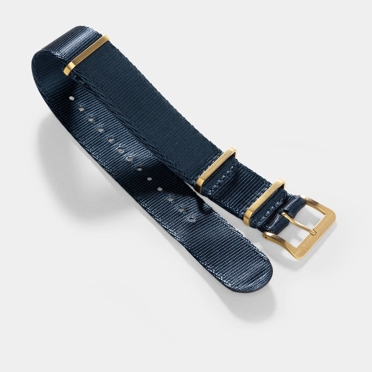 Deluxe Nylon Nato Watch Strap Navy Blue - Gold Brushed