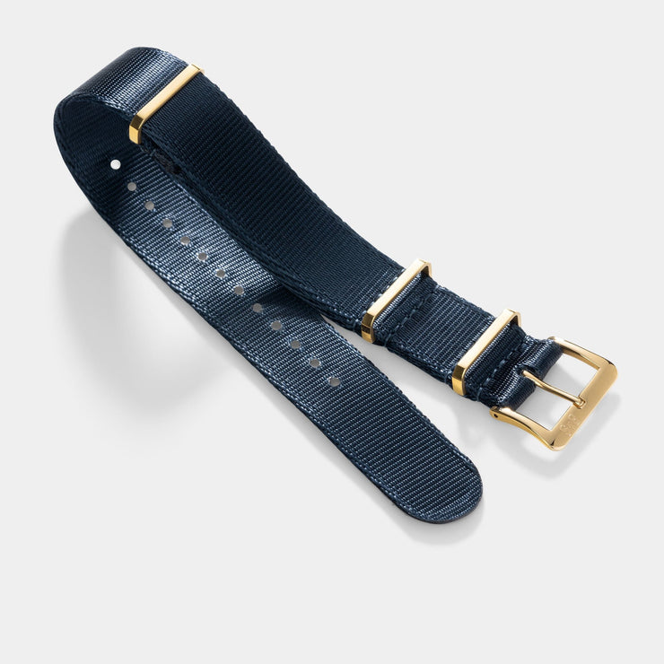 Deluxe Nylon Nato Watch Strap Navy Blue - Gold