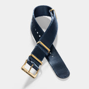 Deluxe Nylon Nato Watch Strap Navy Blue - Gold