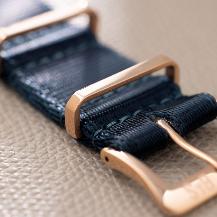 Deluxe Nylon Nato Watch Strap Navy Blue - Rose Gold