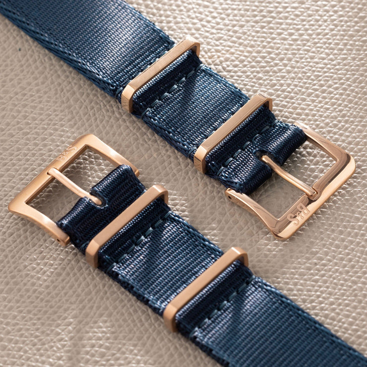 Deluxe Nylon Nato Watch Strap Navy Blue - Rose Gold