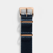 Deluxe Nylon Nato Watch Strap Navy Blue - Rose Gold