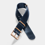 Deluxe Nylon Nato Watch Strap Navy Blue - Rose Gold