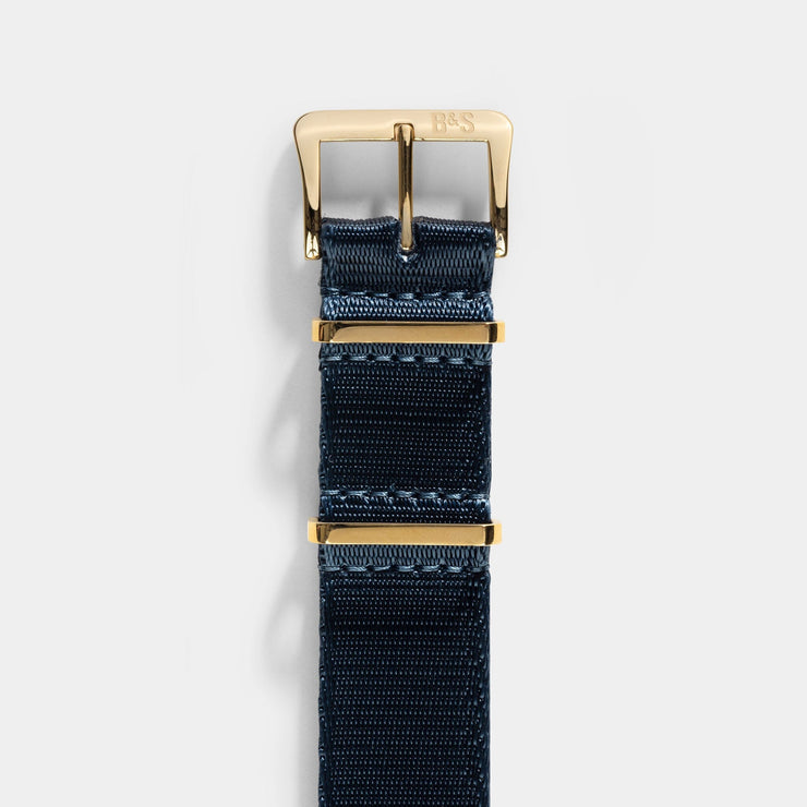 Deluxe Nylon Nato Watch Strap Navy Blue - Gold