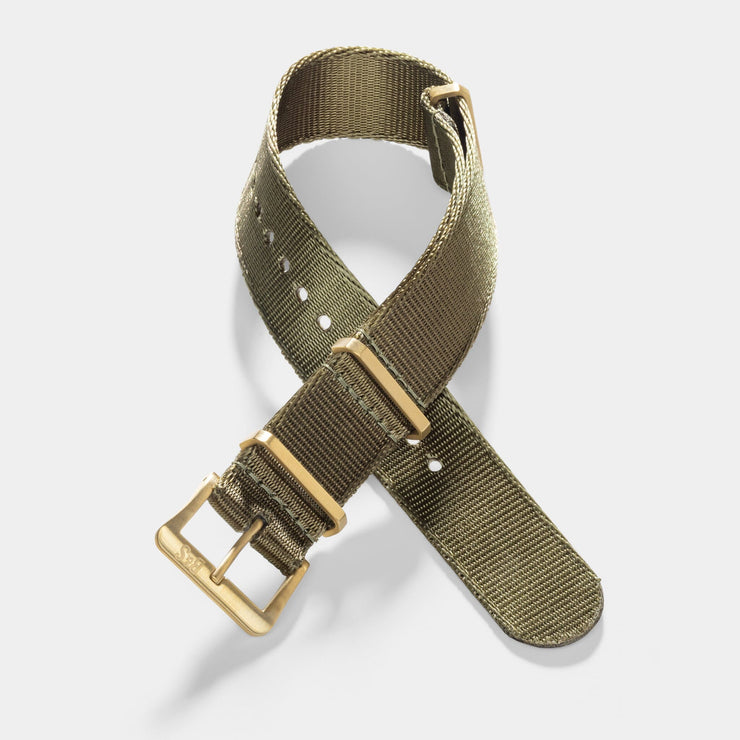 Deluxe Nylon Nato Watch Strap Olive Drab Green - Gold Brushed