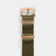 Deluxe Nylon Nato Watch Strap Olive Drab Green - Rose Gold Brushed