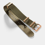 Deluxe Nylon Nato Watch Strap Olive Drab Green - Rose Gold Brushed