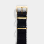 Deluxe Nylon Nato Watch Strap Pure Black - Gold Brushed