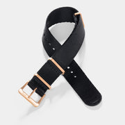 Deluxe Nylon Nato Watch Strap Pure Black - Rose Gold Brushed