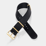 Deluxe Nylon Nato Watch Strap Pure Black - Gold Brushed