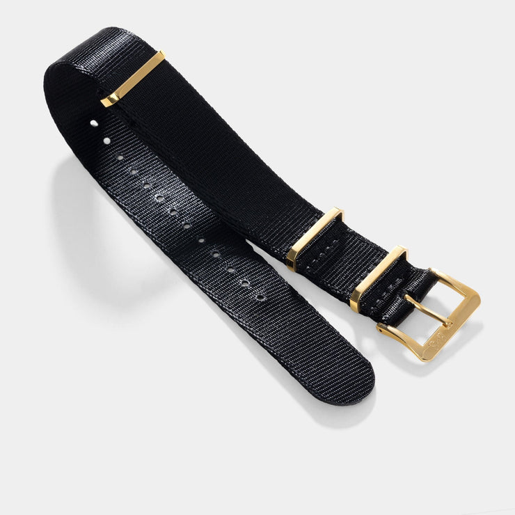 Deluxe Nylon Nato Watch Strap Pure Black - Gold