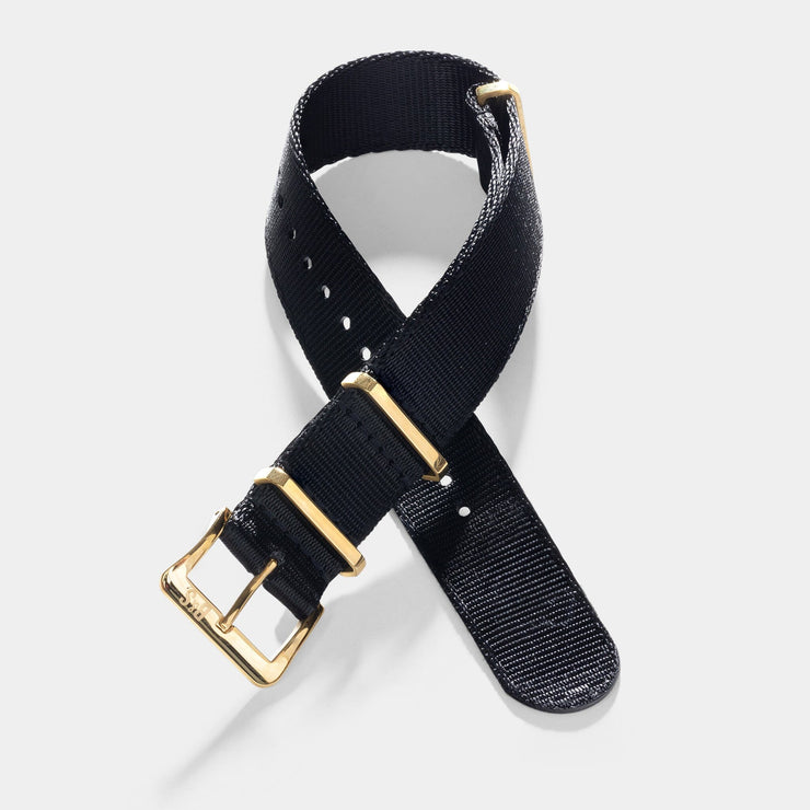 Deluxe Nylon Nato Watch Strap Pure Black - Gold