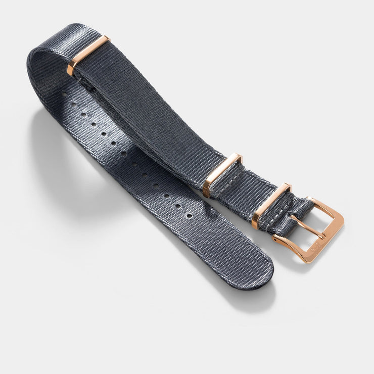 Deluxe Nylon Nato Watch Strap Pure Grey - Rose Gold