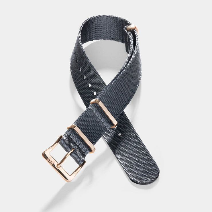 Deluxe Nylon Nato Watch Strap Pure Grey - Rose Gold