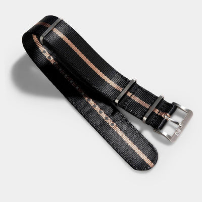 Deluxe Nylon Nato Watch Strap Black One Stripe Bronze