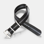 Deluxe Nylon Nato Watch Strap Black One Stripe Grey