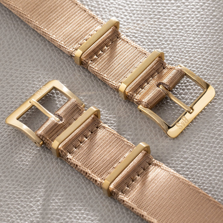 Deluxe Nylon Nato Watch Strap Coyote Brown - Gold Brushed