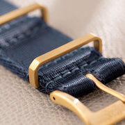 Deluxe Nylon Nato Watch Strap Navy Blue - Gold Brushed