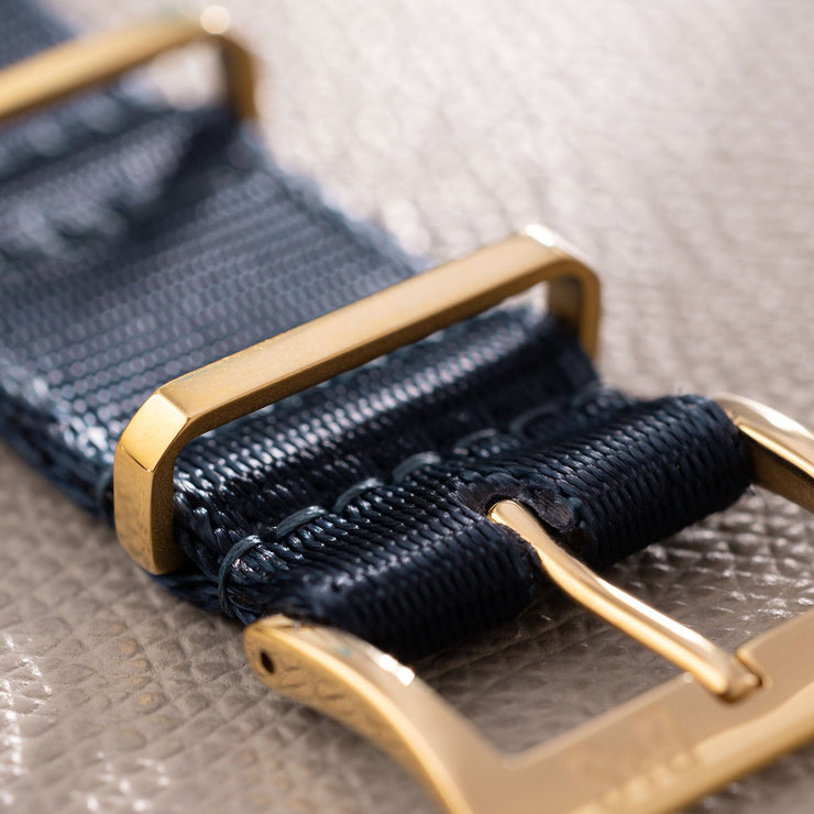 Deluxe Nylon Nato Watch Strap Navy Blue - Gold