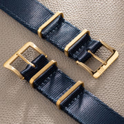 Deluxe Nylon Nato Watch Strap Navy Blue - Gold