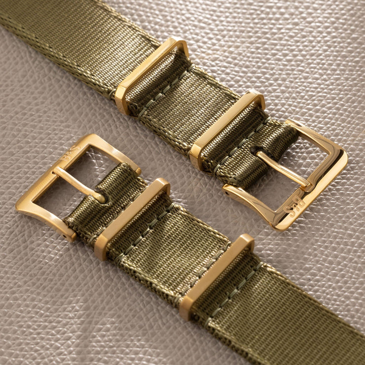 Deluxe Nylon Nato Watch Strap Olive Drab Green - Gold Brushed