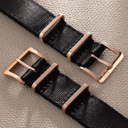 Deluxe Nylon Nato Watch Strap Pure Black - Rose Gold Brushed