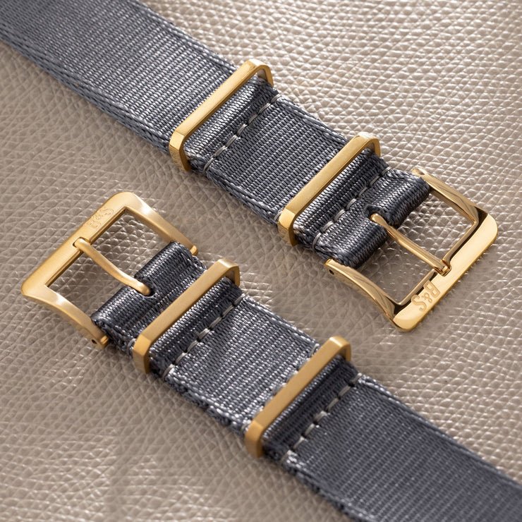 Deluxe Nylon Nato Watch Strap Pure Grey - Gold Brushed