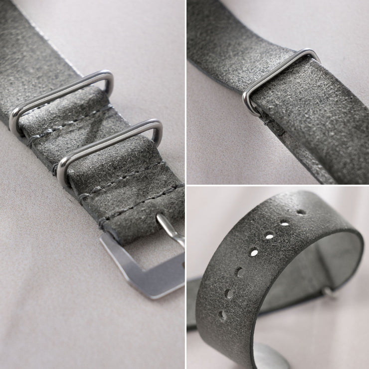 The Mayfair Grey Nato Leather Watch Strap - Jubilee Edition