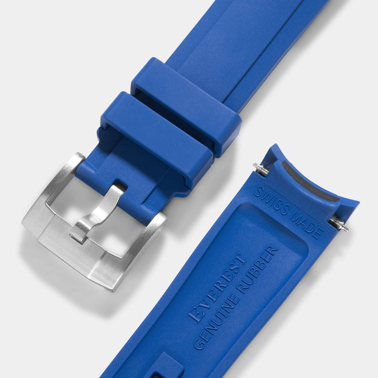 Everest Curved End Blue Rubber Strap With Tang Buckle - ONLY For Modern Rolex