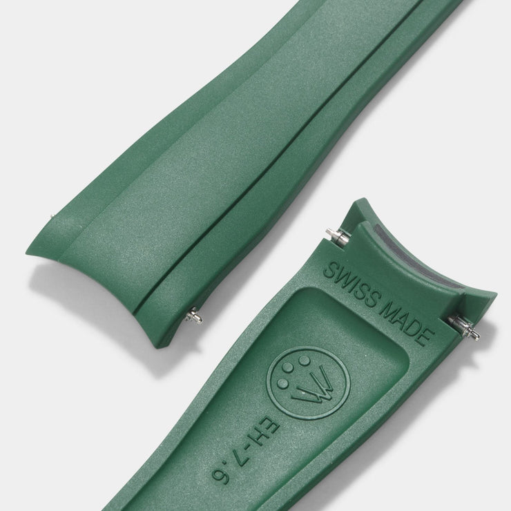 Everest Curved End Green Rubber Strap - ONLY For Modern Rolex With Deployant Clasp