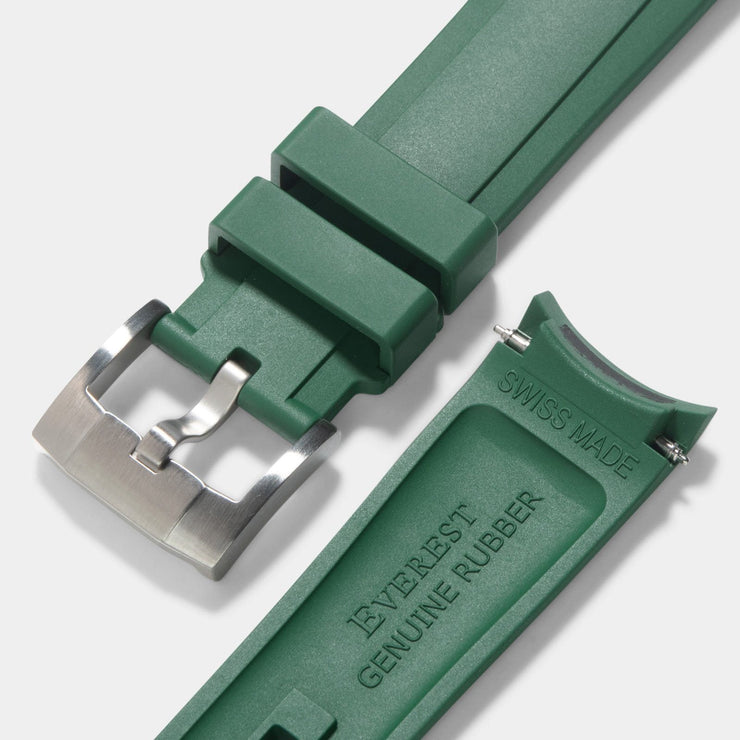 Everest Curved End Green Rubber Strap With Tang Buckle - ONLY For Modern Rolex