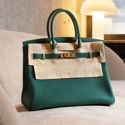 Hermes Birkin 35 Veau Togo Malachite New Full Set Gold