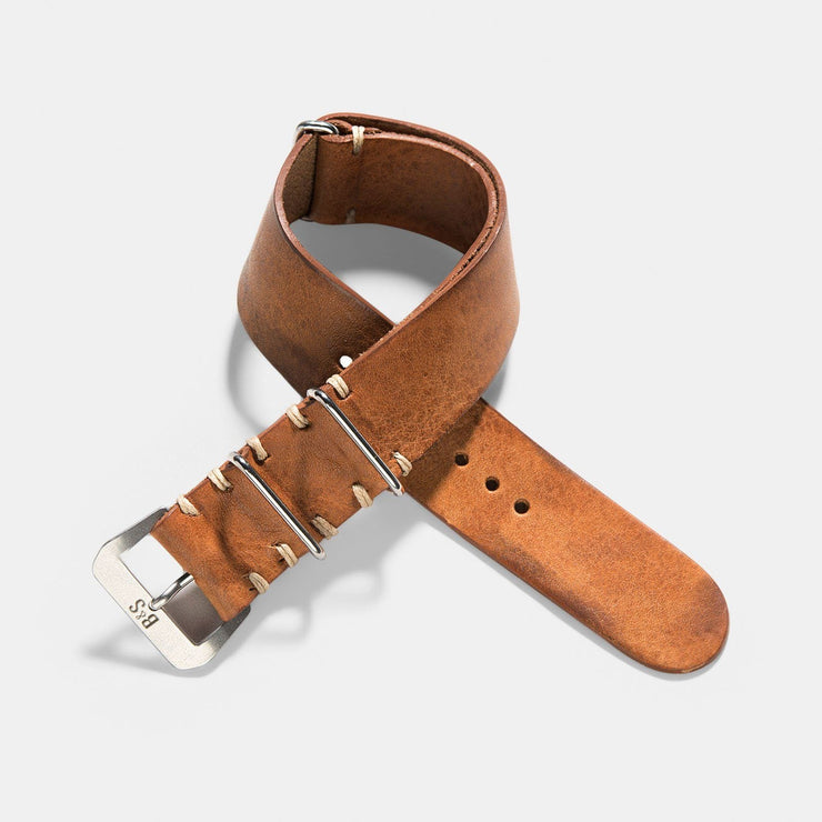 Caramel Brown Nato Leather Watch Strap