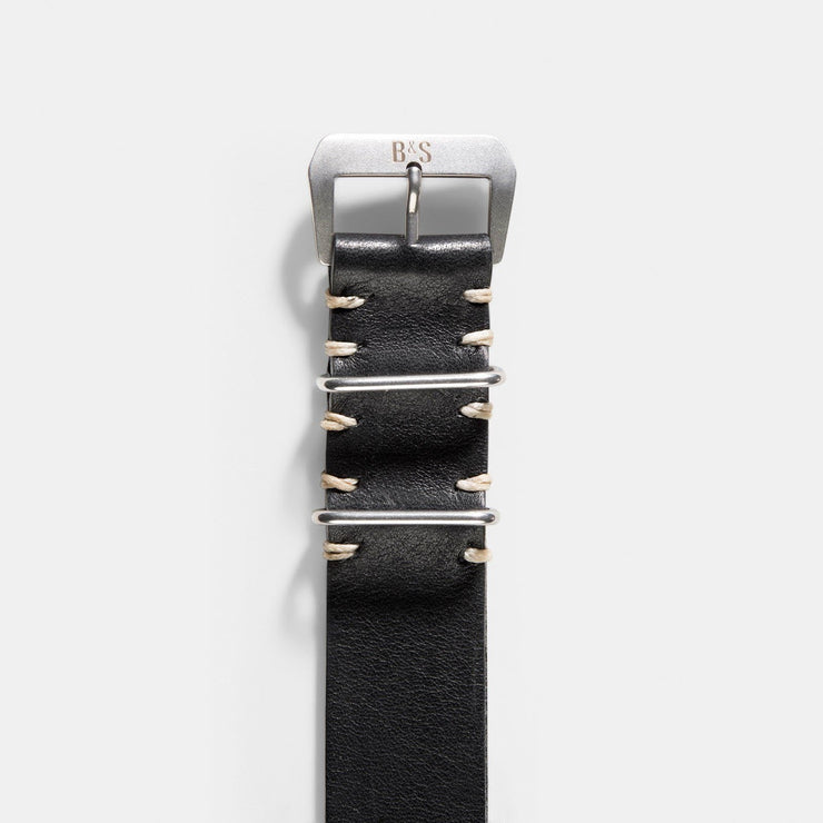 Black Nato Leather Watch Strap